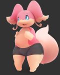  2019 audino belly blue_eyes bulge clothed clothing looking_at_viewer male nintendo open_mouth pink_body pink_skin pok&eacute;mon pok&eacute;mon_(species) simple_background slightly_chubby solo somnamg video_games 