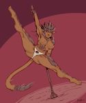  2019 abs absurd_res anthro big_breasts breasts dancing felid female greasymojo hi_res kemba_kha_regent leonin magic_the_gathering mammal muscular muscular_female nipple_piercing nipples pantherine piercing pole pole_dancing solo spread_legs spreading thick_thighs 