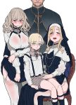  2boys 2girls ass_grab blonde_hair blue_eyes blush breasts cross cross_necklace doll_joints garter_belt groping habit jewelry large_breasts latin_cross long_hair molestation multiple_boys multiple_girls necklace nun original priest robe rororogi_mogura smile twintails 