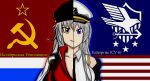  absurdres america azur_lane bird breasts cold_war eagle enterprise_(azur_lane) flag gangut_(kantai_collection) hat highres kantai_collection military military_hat peaked_cap soviet soviet_flag united_states 