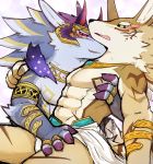  abs baal_(tas) blush canid canine canis clothed clothing demon grope hi_res horn jackal jewelry male male/male mammal pecs seth_(tas) sirius_hoshi_s skimpy toga tokyo_afterschool_summoners video_games 