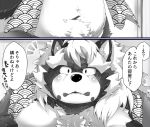  2019 anthro belly black_nose blush canid canine goemon_(tas) humanoid_hands japanese_text male mammal navel overweight overweight_male pubes raccoon_dog solo tanuki text tokyo_afterschool_summoners tsurugi tsurugi23 video_games 