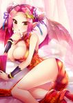  1girl bat_hair_ornament bat_wings breasts chinese_clothes daito_giken_koushiki_pachi-slot_simulator fang hair_ornament hairclip highres hinata_momo large_breasts looking_at_viewer low_wings nadja nipples no_bra no_panties open_mouth pink_eyes pink_hair pointy_ears red_skin shake2 solo suggestive_fluid wings 