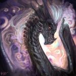  1:1 ambiguous_gender digital_media_(artwork) dragon gasmask_(artist) hair horn membrane_(anatomy) membranous_wings painting red_eyes scales slit_pupils sparkles wings 