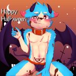 &lt;3 &lt;3_eyes 1:1 abs athletic blush bodily_fluids bulge candy chocolate clothed clothing demon food halloween hi_res holidays male manadezimon penis_outline solo sweat tongue tongue_out topless young 