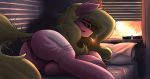  2019 anearbyanimal anus bed butt cigarette cutie_mark detailed_background dock earth_pony equid equine fan_character female feral furniture half-closed_eyes hi_res horse inside mammal my_little_pony nurse_bonesaw_(oc) pillow pony pussy smoking solo window 