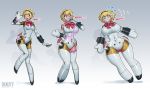  2019 aigis_(persona) animate_inanimate atlus blonde_hair blue_eyes breast_expansion breasts dekotf female goo_transformation hair handles humanoid humanoid_to_inanimate machine megami_tensei megami_tensei_persona not_furry nozzle on_one_leg open_mouth ribbons robot sequence sex_doll sex_toy_transformation simple_background smile solo standing surprise transformation video_games 