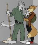  age_difference anthro badmasteryoujerk bag book canid canine canis dingo duo eye_contact facial_hair goatee hi_res janitor looking_at_another male male/male mammal mop mustache sleazy_(character) wolf 