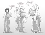  2019 absurd_res anthro barefoot big_breasts big_butt blush bovid breast_expansion breasts butt butt_expansion caprine clothing curvaceous curvy_figure dialogue dress eyewear female glasses helixjack hi_res horn_growth human human_to_anthro mammal mind_control monochrome open_mouth ringed_eyes sequence simple_background solo species_transformation surprise tail_growth thick_thighs tight_clothing toriel transformation undertale video_games voluptuous white_background wide_hips 