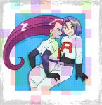  1boy 1girl blue_eyes buchichu flirting green_eyes kojirou_(pokemon) pokemon pokemon_(anime) team_rocket 