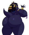  2019 5_fingers absurd_res anthro anubian_jackal anubis areola areola_slip armlet bangs big_breasts big_butt black_body black_fur black_hair black_nose blunt_bangs bracelet breasts butt butt_focus canid canine canis curvy_figure deity digital_media_(artwork) egyptian_mythology female fingers fur hair hi_res huge_breasts huge_butt jackal jewelry looking_at_viewer looking_back low-angle_view mammal middle_eastern_mythology mythology rear_view side_boob simple_background solo sssonic2 thick_thighs uraeus voluptuous white_background wide_hips yellow_eyes 