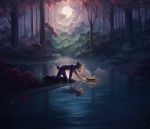  2019 anthro boat cervid forest full_moon hi_res lake light mammal moon moonlight night tree twymouse vehicle 