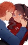  black_hair blue_eyes blue_sweater creat crying crying_with_eyes_open emiya_shirou fate/stay_night fate_(series) highres red_hair red_sweater sweater tears toosaka_rin twintails yellow_eyes 