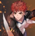  emiya_shirou fate/stay_night fate_(series) highres jacket kameko227 kanshou_&amp;_bakuya open_clothes open_jacket red_hair yellow_eyes 