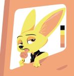  anthro canid canine clothed clothing disney fennec finnick food fox fur hi_res holding_food holding_object inner_ear_fluff licking mammal pawpsicle popsicle restricted_palette shirt solo theblueberrycarrots tongue tongue_out topwear tuft yellow_body yellow_fur zootopia 