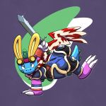  1:1 armor bubble_dragon bunny_ears_(disambiguation) cosplay hi_res melee_weapon scarf sword trevor-fox video_games weapon 