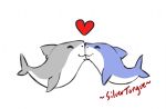  &lt;3 2019 ambiguous_gender blue_body digital_media_(artwork) dorsal_fin duo english_text eyelashes eyes_closed feral fin fish grey_body happy kissing marine multicolored_body shark side_view signature silvertongue_(artist) simple_background smile tail_fin text two_tone_body white_background white_body 