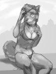  2019 5_fingers anthro breasts canid canine canis clothed clothing collar digital_media_(artwork) female fingers fuckie fur hair mammal sitting sketch solo swimwear wolf 