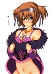  aqua_eyes blush bra breasts brown_hair cleavage hair_ribbon lingerie medium_breasts no_panties open_clothes open_shirt ribbon rita_mordio shiina_you_(tomoshibi) shirt short_hair tales_of_(series) tales_of_vesperia tattoo twintails underwear 