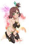  brown_hair green_eyes highres kneeling mokke_(mokke99) nan_(tales) panties petite ponytail short_hair side-tie_panties side_ponytail solo tales_of_(series) tales_of_vesperia thighhighs thighs topless torn_clothes underwear underwear_only 