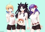  1boy artoria_pendragon_(all) black_hair blonde_hair blue_eyes emiya_shirou fate/hollow_ataraxia fate/stay_night fate_(series) green_eyes matou_sakura oreh-stl purple_eyes purple_hair red_hair saber smile toosaka_rin twintails 