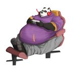  anthro belly belly_overhang big_belly black_body black_fur chair clothed clothing conell controller footstool fur furniture giant_panda headgear headphones headset hi_res holding_controller holding_object hoodie male mammal moobs obese obese_male open_mouth overweight overweight_male simple_background sitting solo thick_thighs topwear ursid white_background white_body white_fur 