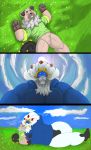  anthro grass hi_res kissing leg_stretch legendary_pok&eacute;mon licking lying mc_morrales muscular nintendo pok&eacute;mon pok&eacute;mon_(species) rockruff smile soleo_the_solgaleo solgaleo sun tongue tongue_out video_games 