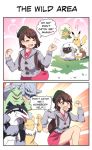  2019 absurd_res ambiguous_gender bovid caprine chasing clothed clothing comic eldegoss female feral flora_fauna fur gloria_(pok&eacute;mon) green_body hi_res horn human humor mammal merryweatherey mineral_fauna mustelid nintendo obstagoon open_mouth outside pikachu plant pok&eacute;mon pok&eacute;mon_(species) reptile running scalie steelix tyranitar video_games wooloo yamper yellow_body yellow_fur 