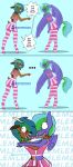  ... 2019 absurd_res anthro berry_frost blush bottomwear cervid clothing dialogue digital_media_(artwork) duo english_text equid equine eye_contact fan_character feathered_wings feathers french_kissing gesture hair hi_res kissing legwear looking_at_another mammal multicolored_hair my_little_pony pointing pterippus simple_background skirt stripes text thigh_highs tongue tongue_out two_tone_hair whisperfoot wings 