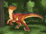  2012 ambiguous_gender detailed_background dinosaur dromaeosaurid feral hi_res redraptor16 reptile scalie sharp_teeth solo teeth theropod velociraptor 