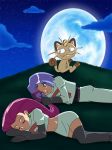  kojirou_(pokemon) long_hair meowth musashi_(pokemon) night night_sky outdoors pokemon pokemon_(anime) shaami sky sleeping team_rocket 