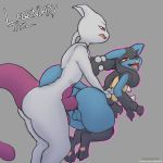  1:1 absurd_res anal anal_penetration anthro anthro_on_anthro artz backsack balls black_body black_fur blue_body blue_fur butt claws curvy_figure duo erection fur hi_res kuroodod legendary_pok&eacute;mon leo_(kuroodod) looking_pleasured lucario male male/male mewtwo nintendo nude penetration penis pok&eacute;mon pok&eacute;mon_(species) psychic purple_body purple_eyes red_eyes suspended_in_midair thick_thighs video_games voluptuous white_body yellow_body yellow_fur 