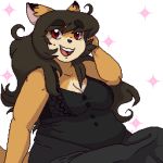  1:1 2019 anthro breasts cleavage clothed clothing cougar digital_media_(artwork) felid feline female fur hair humanoid_hands kami looking_at_viewer low_res mammal open_mouth overweight pixel_(artwork) queenkami simple_background slightly_chubby smile solo sprite 