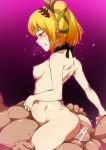  1boy 1girl ass bar_censor black_choker blonde_hair blush breasts censored choker clenched_teeth crying edna_(tales) from_behind girl_on_top gradient gradient_background green_eyes hair_ribbon hetero highres jcm2 medium_breasts nipples nude penis ribbon sex shiny shiny_hair shiny_skin short_hair side_ponytail solo_focus spread_legs stomach_bulge straddling tales_of_(series) tales_of_zestiria teeth tress_ribbon vaginal 