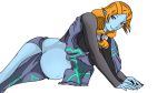  16:9 2014 belly big_belly blue_body blue_skin breasts clothed clothing female hair hi_res humanoid midna_(true_form) nintendo not_furry orange_hair pregnant red_eyes simple_background sirwiggles smile solo the_legend_of_zelda twili twilight_princess video_games white_background 