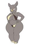  baikoko_island_(tansau) big_breasts bikini black_rhinoceros breasts cleavage clothed clothing cloven_hooves female hands_on_hips hi_res hooves horn looking_at_viewer mammal overweight overweight_female rhinocerotoid smile solo swimwear tansau thick_thighs under_boob wide_hips 