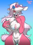  2018 4_fingers anthro areola big_areola big_breasts bikini blue_nose breasts canid canine clothing collar collar_tag colored_nails crackiepipe curvaceous curvy_figure denisse eyes_closed fangs female fingers fox gradient_background hair hi_res huge_breasts long_hair mammal midriff nails navel nipple_outline nipple_slip nipples open_mouth pink_hair sharp_teeth simple_background small_waist solo standing swimwear teeth thick_thighs thigh_gap tongue voluptuous wide_hips 