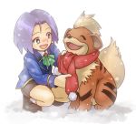  1boy blush cold green_eyes growlithe kojirou_(pokemon) lowres pokemon pokemon_(anime) scarf shared_scarf snow team_rocket younger 