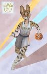  anthro basketball daria_arbuz felid feline looking_at_viewer mammal paws serval simple_background smile solo whiskers 