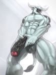  absurd_res anthro balls bollox bovid bovine cattle ear_piercing erection hi_res holding_penis horn male mammal muscular muscular_male penis piercing solo todex tongue tongue_out uncut 