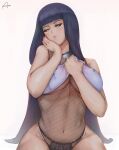  1girl araneesama breasts byakugan clothes_lift fishnets hyuuga_hinata large_breasts light_purple_eyes lips long_hair mature_female naruto_(series) naruto_shippuuden navel panties shirt_lift thighs underboob underwear white_background white_eyes 