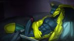  anthro clothed clothing darek erection hi_res humanoid_penis male male/male pants_down partially_clothed penis scalie sleeping todex topless underwear vein veiny_penis zepher_(todex) 