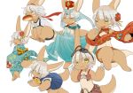  1other alternate_costume androgynous blush brown_eyes closed_mouth eyebrows_visible_through_hair flower goggles goggles_on_head hair_flower hair_ornament highres japanese_clothes kawasemi27 kimono looking_at_viewer looking_away made_in_abyss nanachi_(made_in_abyss) short_hair smile white_hair 