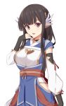  1girl animal_ears bangs black_hair breasts commentary_request elfenlied22 highres large_breasts long_hair long_sleeves looking_at_viewer open_mouth red_eyes simple_background smile solo tagme utawareru_mono utawareru_mono:_itsuwari_no_kamen white_background 