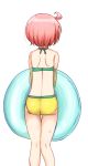  1girl ass back bikini commentary_request facing_away green_bikini knees_together_feet_apart nonohara_yuzuko pink_hair short_hair simple_background sketch solo standing sweatdrop swimsuit tatsunokosso white_background yuyushiki 