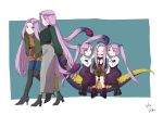  5girls bos_taurus96 claws euryale fate/grand_order fate/hollow_ataraxia fate/stay_night fate_(series) gorgon_(fate) highres long_hair medusa_(lancer)_(fate) monster_girl multiple_girls ponytail purple_eyes purple_hair rider scales siblings sisters snake snake_hair snake_tail square_pupils stheno tail twins twintails very_long_hair 
