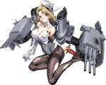  1girl blonde_hair breasts hat headgear houston_(kantai_collection) kantai_collection large_breasts machinery official_art pantyhose short_hair torn_clothes turret yellow_eyes zeco 