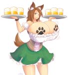  2013 alcohol animal_humanoid barmaid bear-hand beer beermaid beverage big_breasts blush bottomwear bracelet breasts brown_body brown_eyes brown_fur brown_hair canid canid_humanoid canine canine_humanoid clothed clothing dirndl dog_humanoid dog_tail female food food_tray fur furry_tail green_bottomwear green_clothing green_skirt hair happy holding_object holding_tray huge_breasts humanoid jewelry lass_(matsu-sensei) looking_at_viewer maid_uniform mammal mammal_humanoid simple_background skirt smile solo spiked_bracelet spikes theycallhimcake tray uniform white_background 