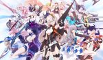  1boy 6+girls absurdres ahoge ai_chan animal_ears armor armored_dress bangs banner bare_shoulders benares black_dress black_gloves black_hair black_legwear blood_embrace blue_eyes blue_hair blue_legwear blush boots bra braid breasts bronya_zaychik bronya_zaychik_(herrscher_of_reason) brown_eyes captain_(honkai_impact) chibi china_dress chinese_clothes claymore_(sword) cleavage closed_mouth collarbone cropped_jacket cropped_vest crossed_bangs detached_collar detached_sleeves double_bun dragon dress drill_hair dual_wielding earrings elbow_gloves everyone eyebrows_visible_through_hair fang feathers fingerless_gloves flat_chest floating_hair fox_ears fox_tail fu_hua fu_hua_(phoenix) full_body gauntlets gloves gold_trim gradient_hair green_hair grey_hair grin gun hair_between_eyes hair_flaps hair_ornament hair_over_one_eye hair_ribbon hat heterochromia high_collar highres higokumaru holding holding_gun holding_lance holding_scythe holding_sword holding_weapon honkai_(series) honkai_impact_3rd horns huge_ahoge jacket japanese_clothes jewelry jingwei&#039;s_wings kallen_kaslana kallen_kaslana_(sin_hunter) kiana_kaslana kiana_kaslana_(void_drifter) lance large_breasts layered_dress liliya_olyenyey long_hair looking_at_viewer mask mask_on_head medium_breasts military military_uniform multicolored_hair multiple_girls murata_himeko murata_himeko_(vermillion_knight) off_shoulder open_clothes open_mouth pants pantyhose parted_bangs parted_lips partial_bodysuit pelvic_curtain pink_hair polearm ponytail project_bunny purple_eyes purple_hair quad_drills raiden_mei raiden_mei_(lightning_empress) red_eyes red_hair ribbon rita_rossweisse rita_rossweisse_(artemis) rozaliya_olyenyey scythe seele_vollerei seele_vollerei_(swallowtail_phantasm) short_hair shorts side_braid side_ponytail side_slit sidelocks silver_hair single_braid single_elbow_glove sirin skirt small_breasts smile standing streaked_hair striped striped_legwear sword symbol-shaped_pupils tail theresa_apocalypse theresa_apocalypse_(twilight_paladin) thick_eyebrows thighhighs thighlet torn_clothes torn_skirt turquoise_(gemstone) twin_braids underwear uniform very_long_hair weapon white_gloves white_legwear white_pants yae_sakura yae_sakura_(goushinnso_memento) yellow_eyes ztfg7842 