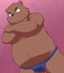  2019 anthro asian_clothing belly blush bodily_fluids brown_body brown_fur bulge clothing cum east_asian_clothing fundoshi fur genital_fluids japanese_clothing male mammal navel overweight overweight_male penta002 solo underwear ursid 